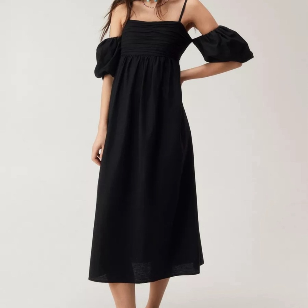 Black linen mix midi dress